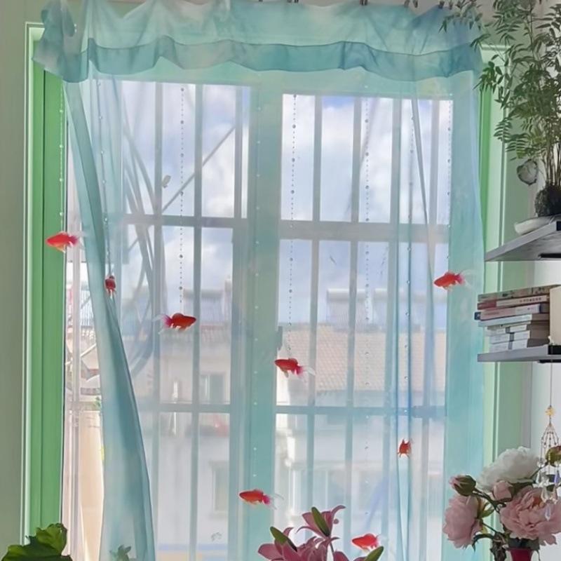 Lighting Decoration Ideas - Cortina de Voile Transparente Azul Claro
