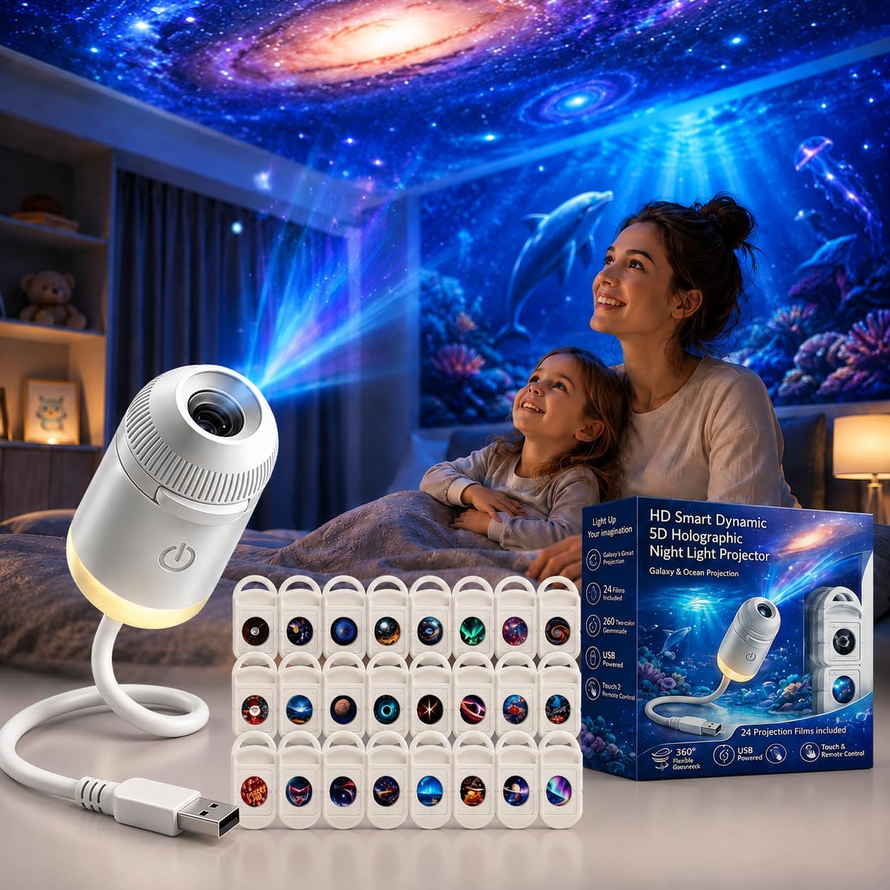 Lighting Decoration Ideas - Projetor de Luz Noturna Holográfico Dinâmico