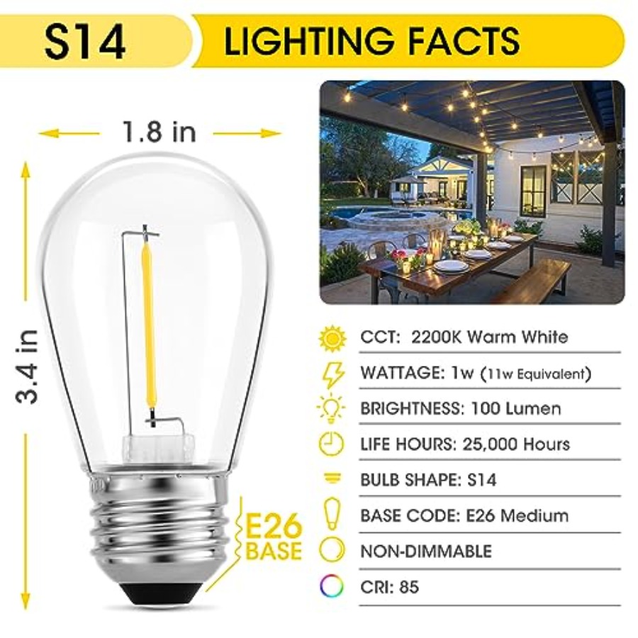 Pacote com 36 Lâmpadas LED S14 - String Light Outdoor avaliação e preço